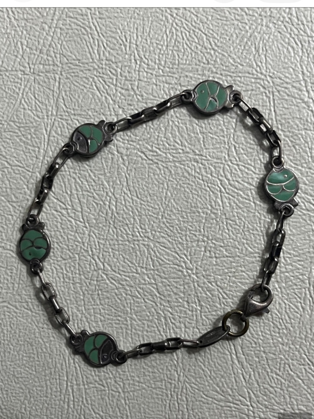 Sterling Silver Green Enamel Link Bracelet